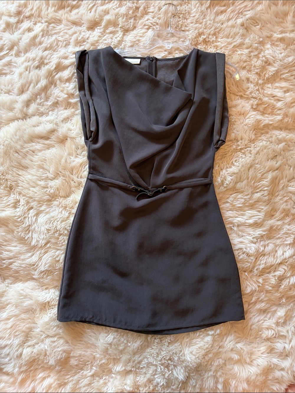 Classic Black Draped Neck Women's Dress